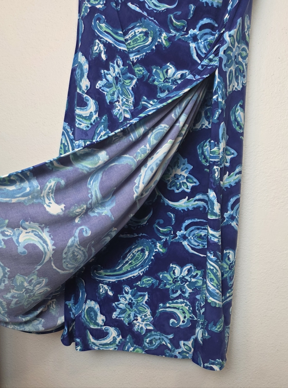 RALPH LAUREN Plus Size 16W Blue Floral Paisley Wrap Dress Stretchy Wedding - Picture 7 of 13